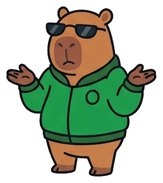 flconsole mascot, a capybara in a green jacket, shrugging